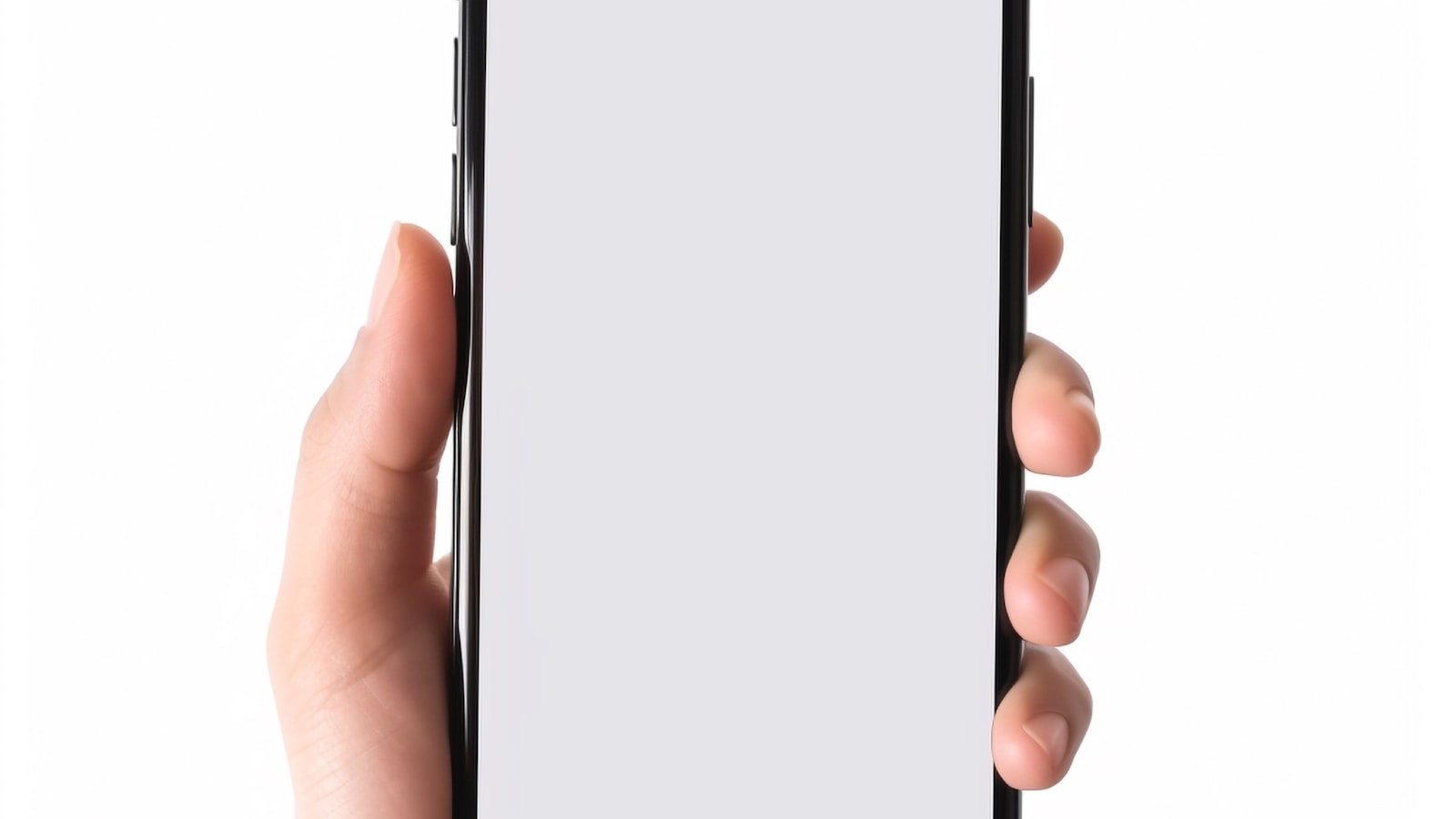 Main tenant un smartphone à écran vierge, illustration de la carte Vitale dématérialisée