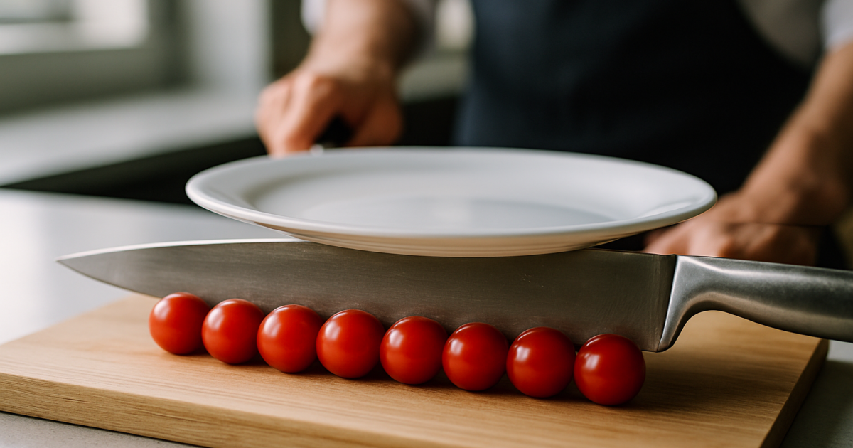 Deux surfaces, une seule coupe, l'astuce pour trancher les tomates cerises sans les écraser, ce qui surprend