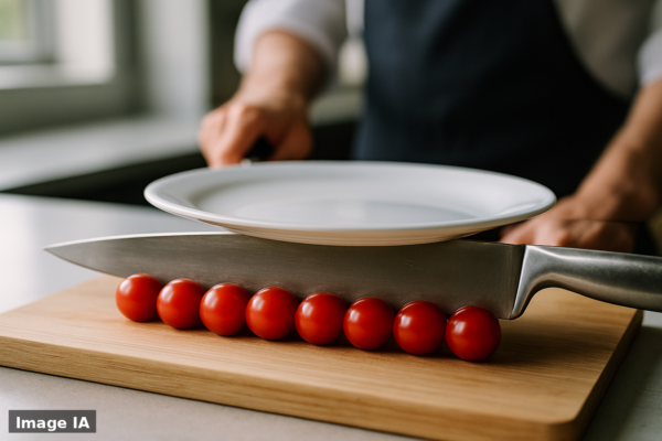 Deux surfaces, une seule coupe, l'astuce pour trancher les tomates cerises sans les écraser, ce qui surprend